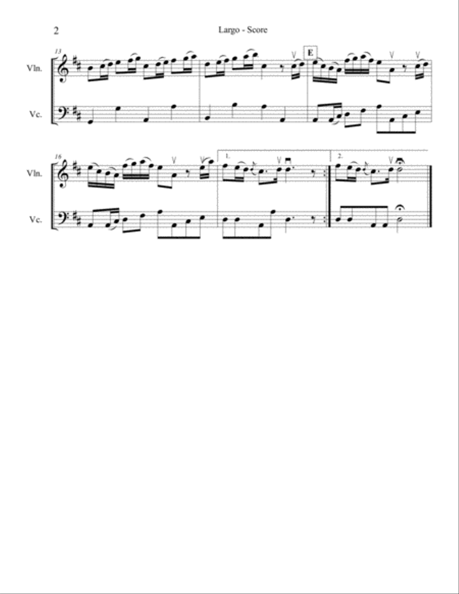 Vivaldi Winter (Largo) for Violin and Cello String Duet scores gallery preview page 2