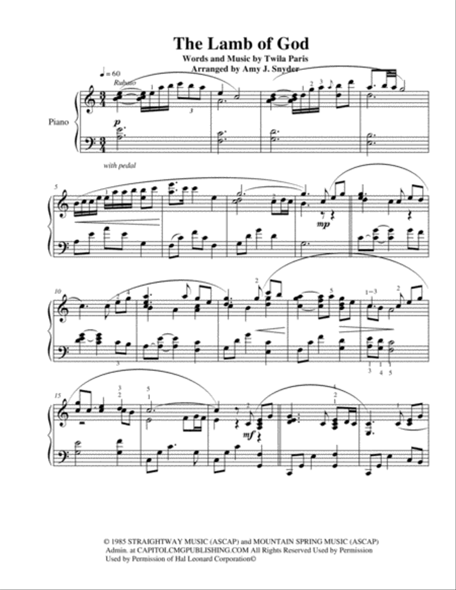 Lamb Of God Piano Solo scores gallery preview page 2