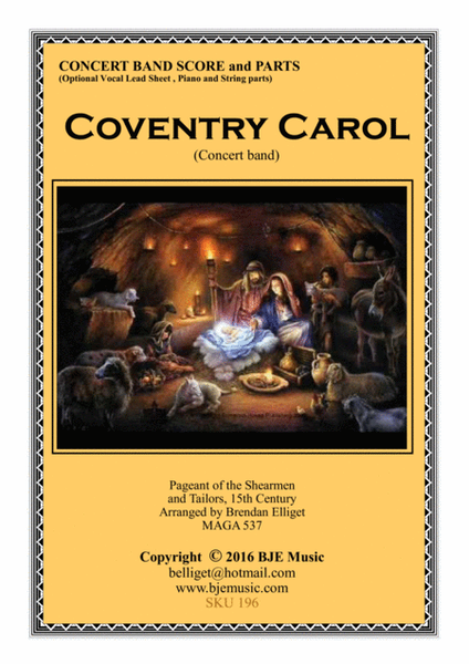 Coventry Carol - Concert Band with Optional Vocal, Piano and Strings Score and Parts PDF image number null