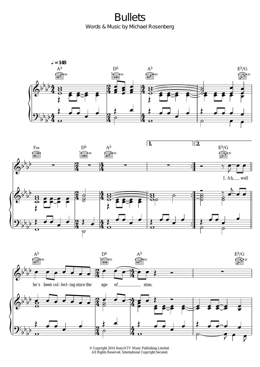 Bullets Bullets Piano, Vocal scores gallery preview page 1