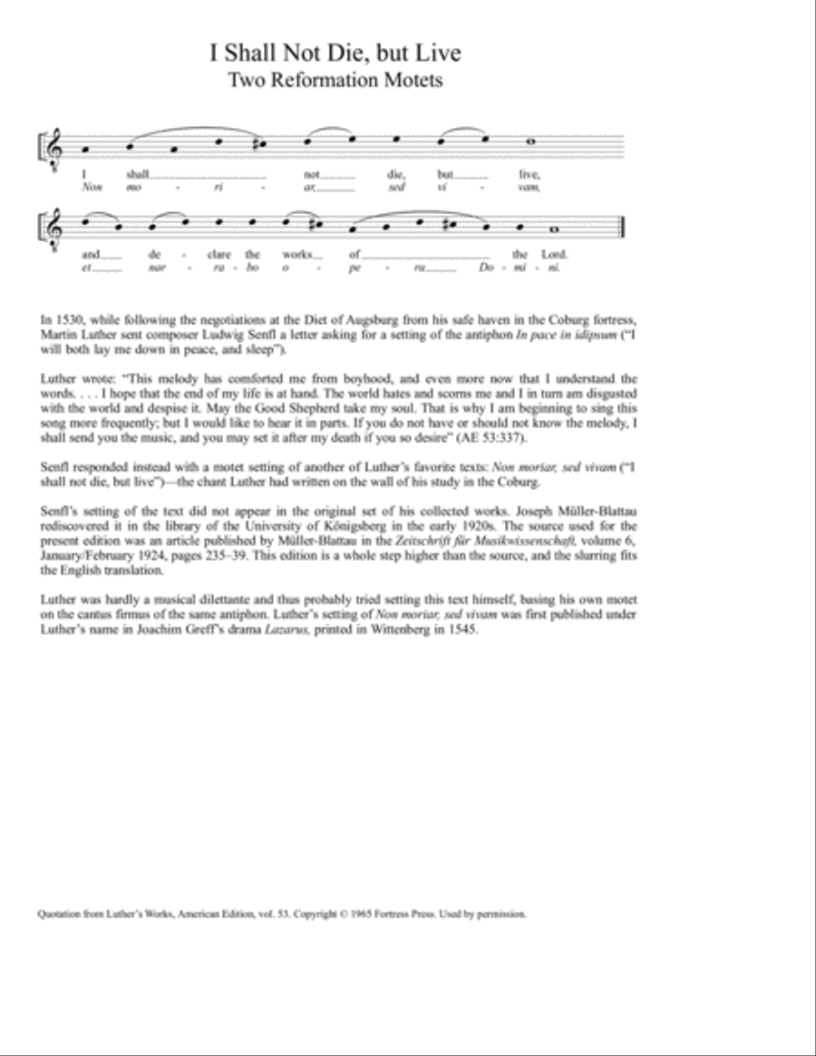 I Shall Not Die, but Live: Two Reformation Motets 4-Part scores gallery preview page 2