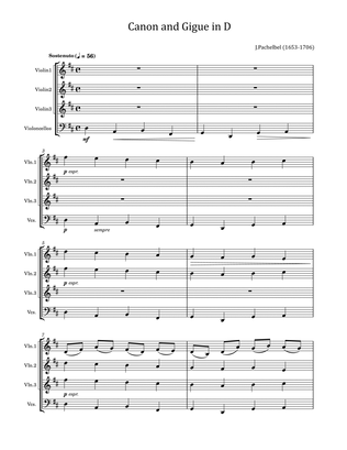 Johann Pachelbel - Canon and Gigue in D major, P.37 - For String Quartet Original