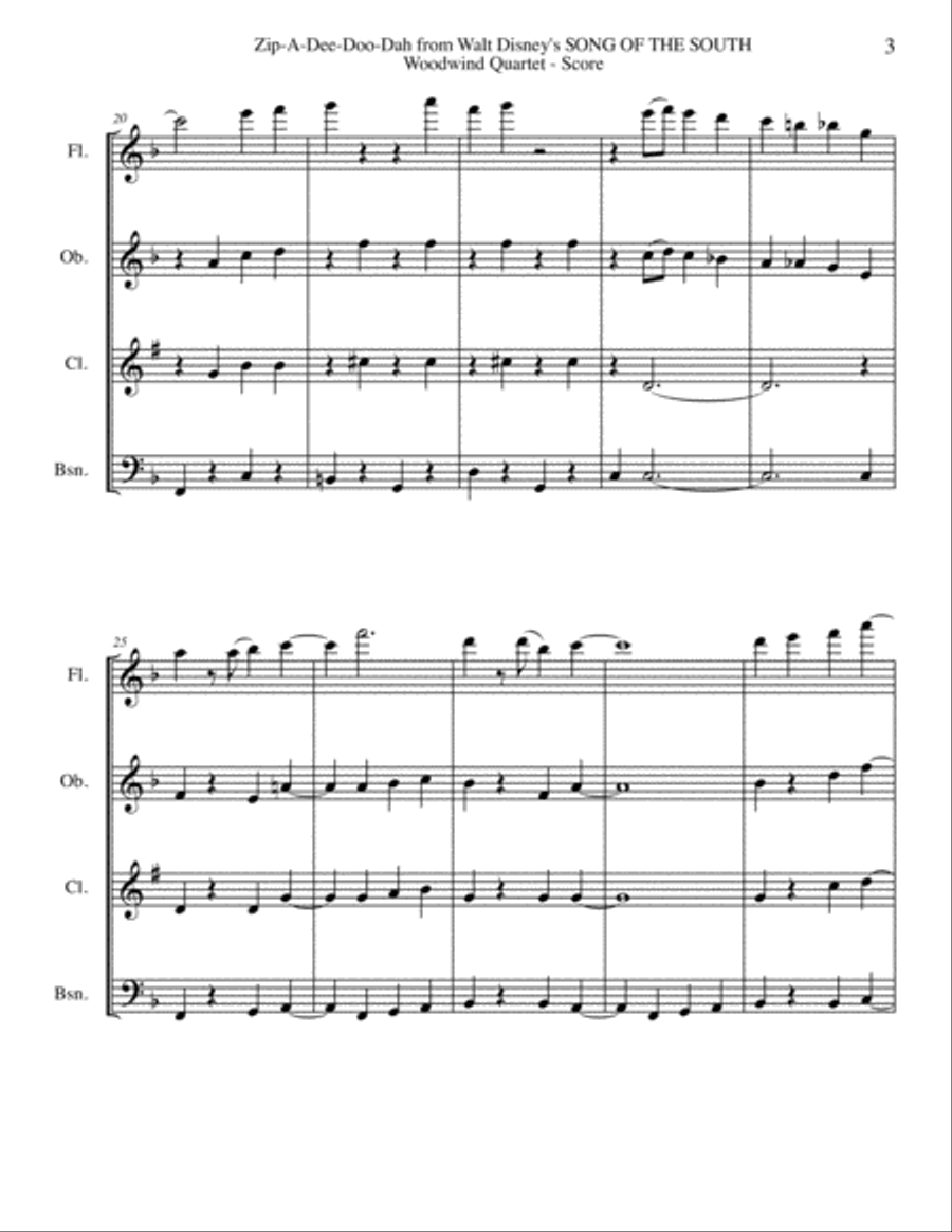Zip-A-Dee-Doo-Dah Woodwind Quartet scores gallery preview page 3