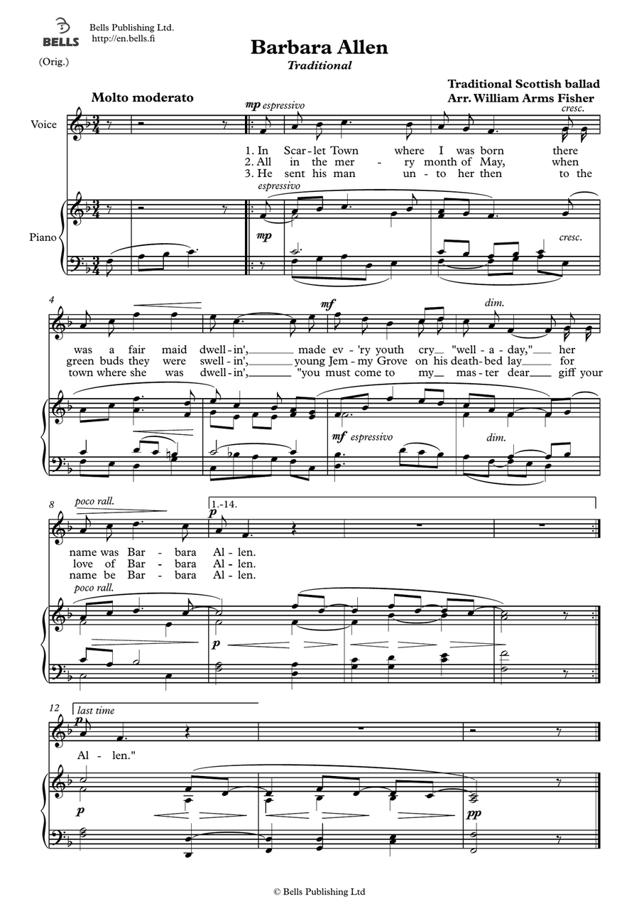 Barbara Allen (Original key. F Major)