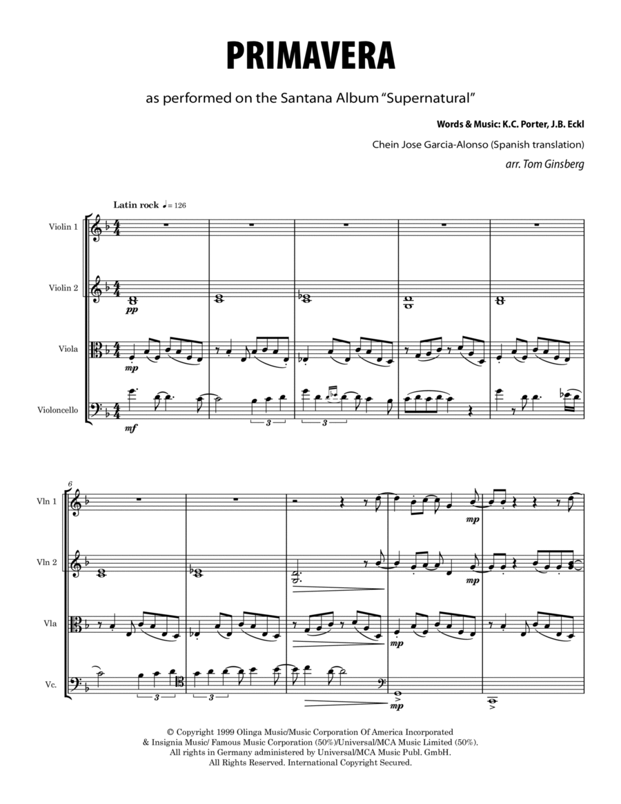 Primavera Primavera String Quartet scores gallery preview page 1
