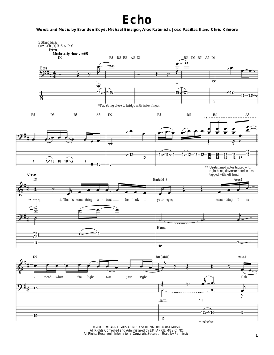 Echo Bass Guitar Tablature scores gallery preview page 1