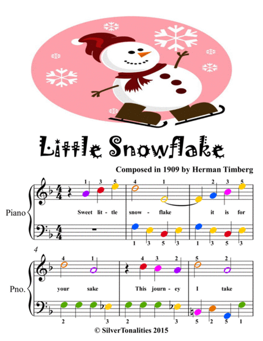 Little Snowflake Easy Piano Sheet Music with Colored Notation