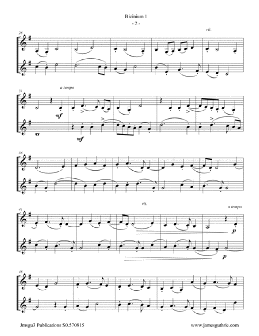 Josquin: Bicinium 1 for French Horn Duo Brass Duet scores gallery preview page 2