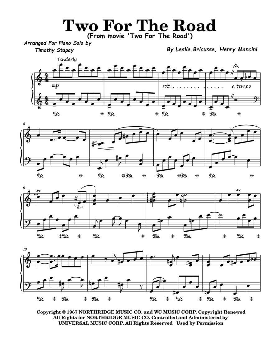Two For The Road Piano Solo scores gallery preview page 1