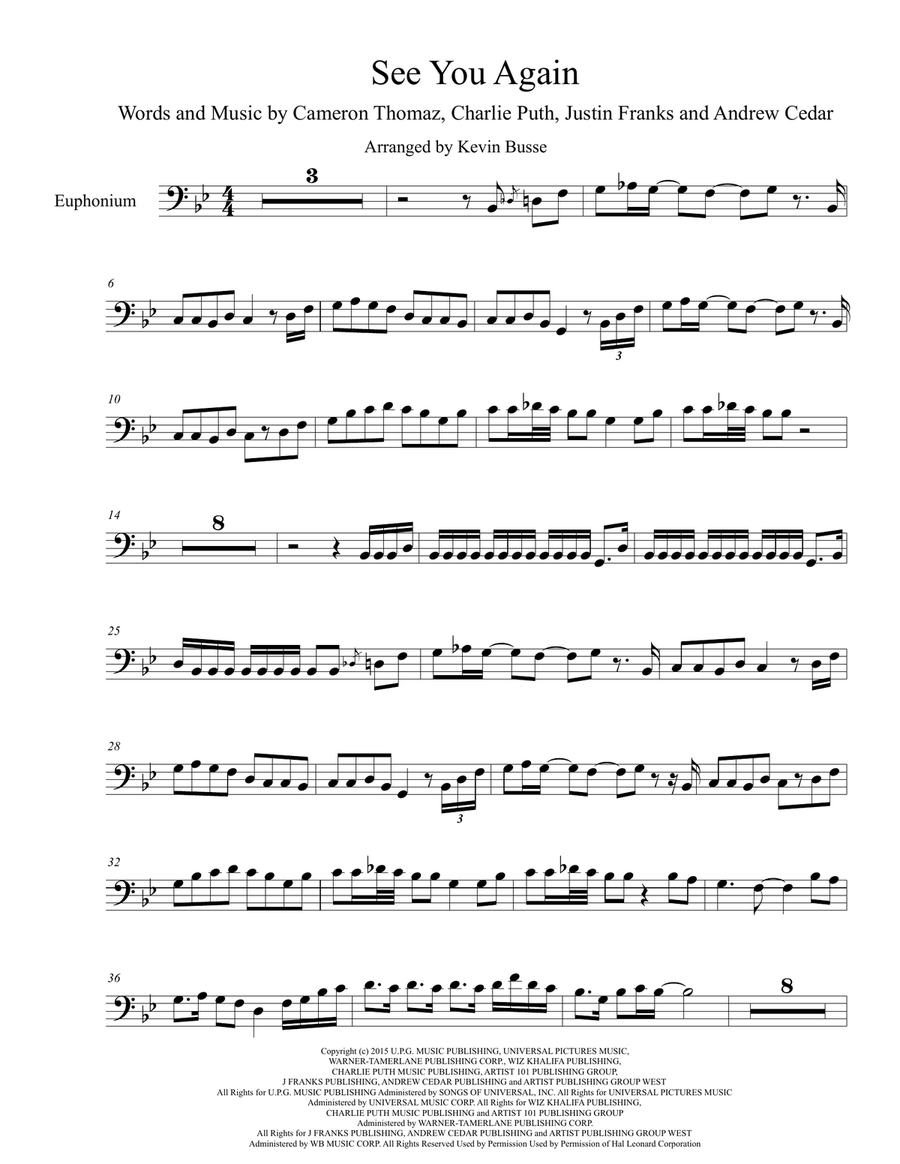See You Again from FURIOUS 7 Euphonium scores gallery preview page 1