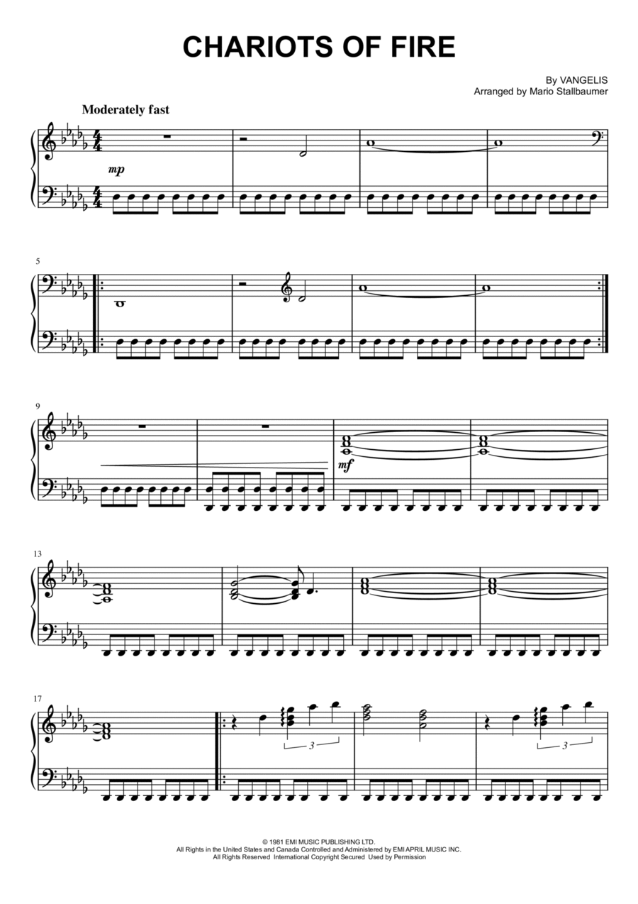 Chariots Of Fire Piano Solo scores gallery preview page 1