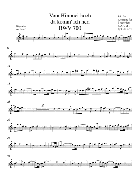 Vom Himmel hoch da komm' ich her, BWV 700 (arrangement for recorders)