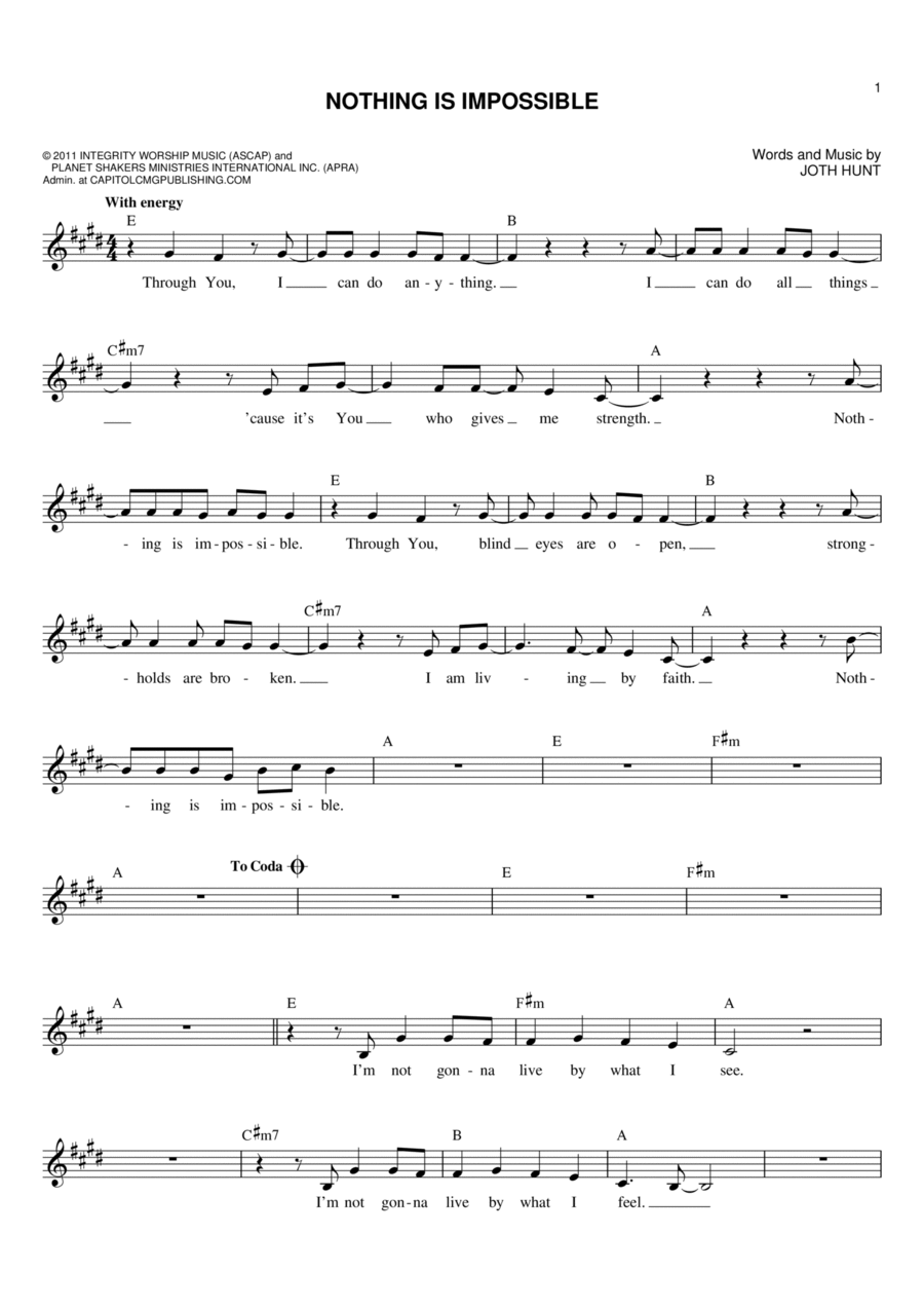 Nothing Is Impossible Flute scores gallery preview page 1