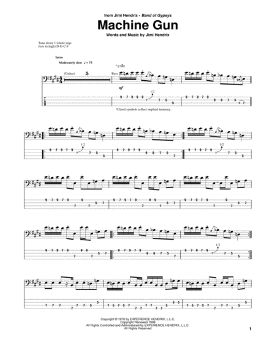 Machine Gun Guitar Tablature scores gallery preview page 1