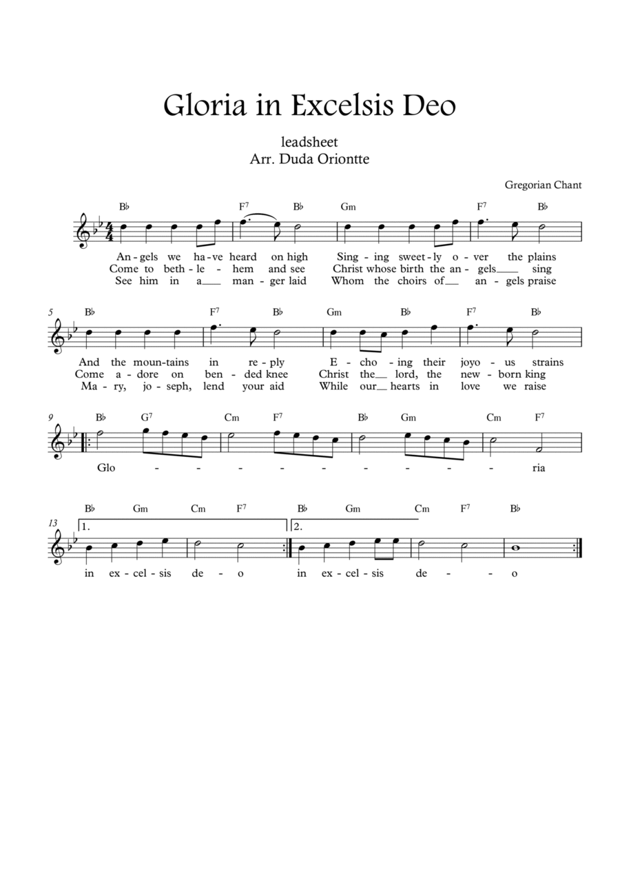 Gloria in excelsis Deo (Bb major - with lyrics) Easy Piano scores gallery preview page 1