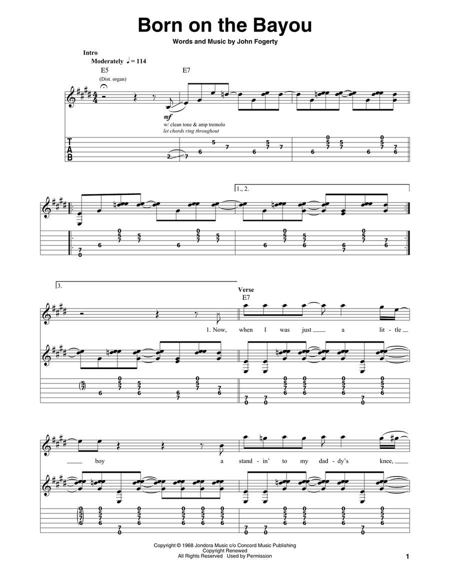 Born On The Bayou Acoustic Guitar scores gallery preview page 1