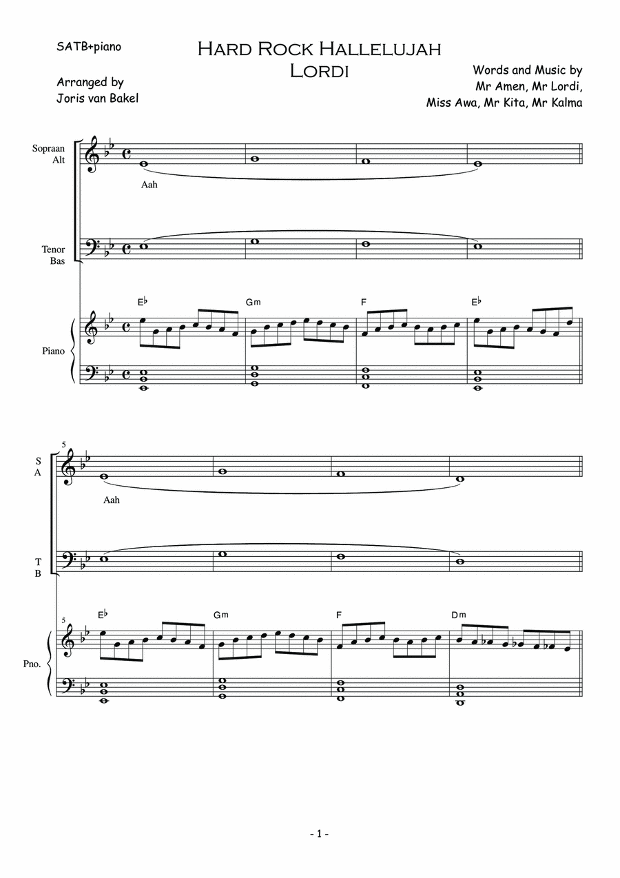Hard Rock Hallelujah 4-Part scores gallery preview page 1