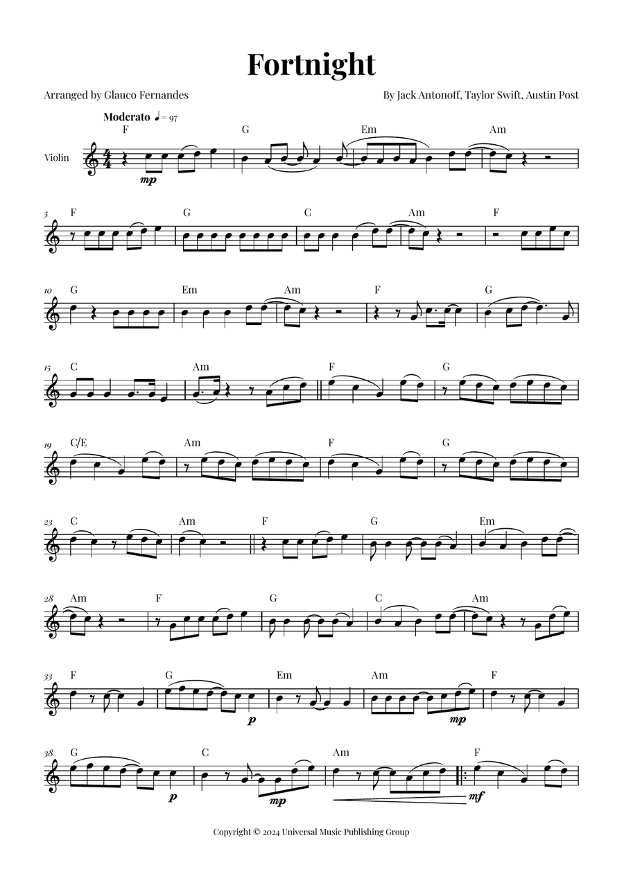 Fortnight Violin Solo scores gallery preview page 1