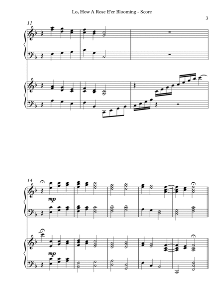 LO, HOW A ROSE E'ER BLOOMING, Harp Duet Celtic Harp scores gallery preview page 3