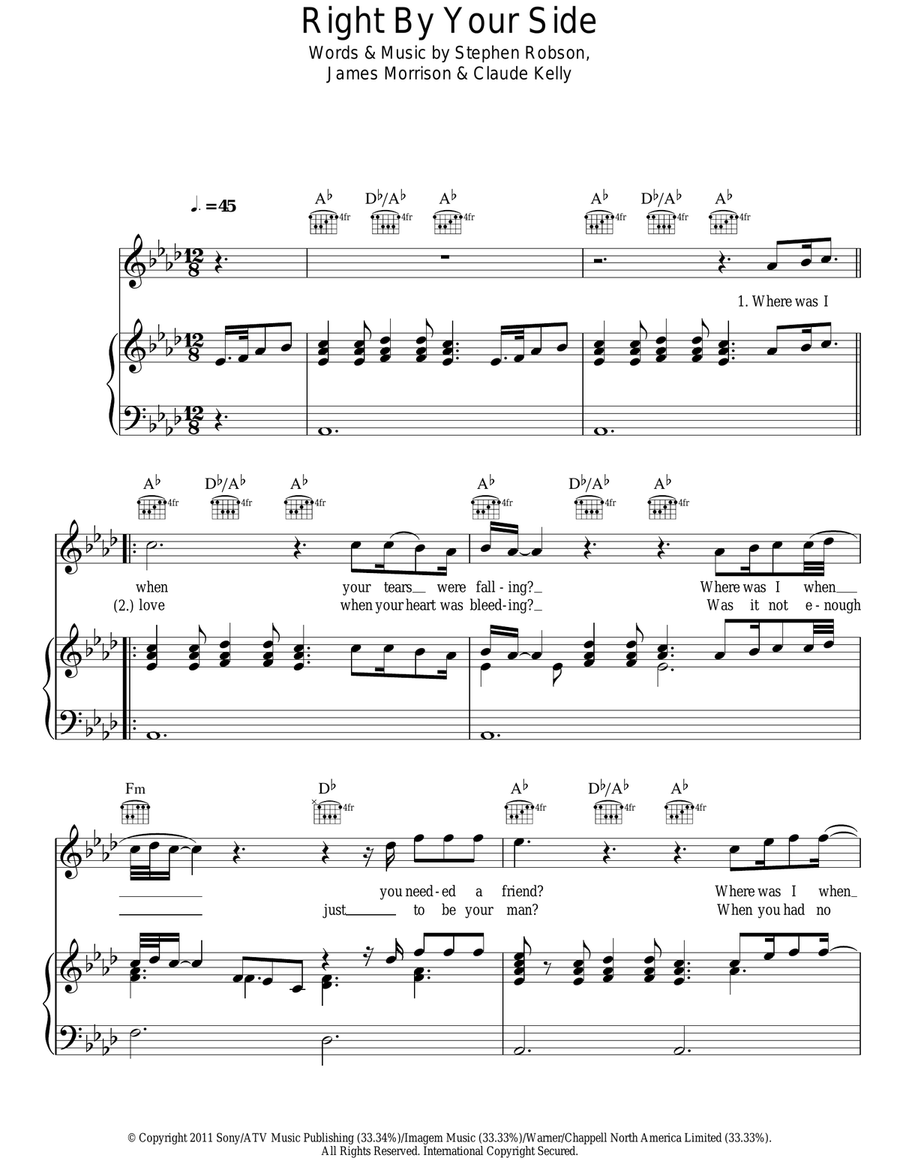 Right By Your Side Piano, Vocal, Guitar scores gallery preview page 1