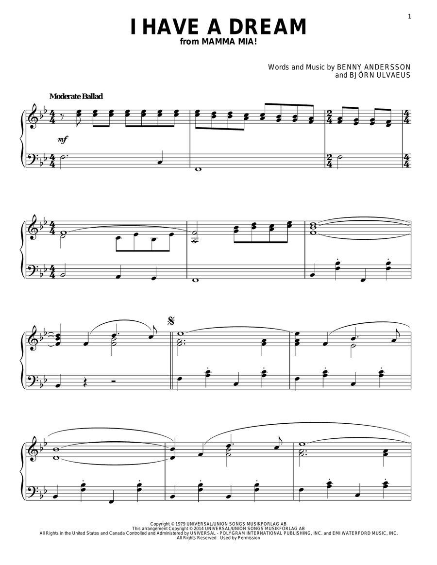 I Have A Dream Piano Solo scores gallery preview page 1