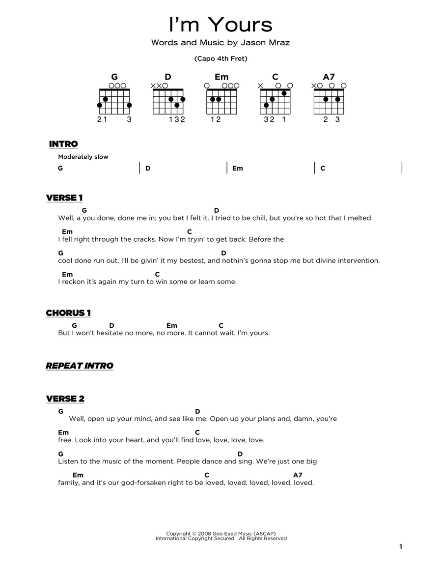 I'm Yours I'm Yours Acoustic Guitar scores gallery preview page 1