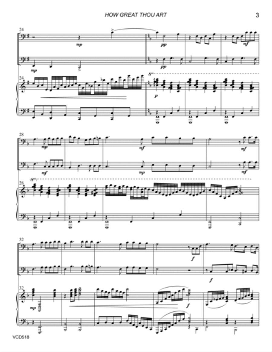 HOW GREAT THOU ART - Cello Duet with Piano Accompaniment (Grade 3-) String Duet scores gallery preview page 3