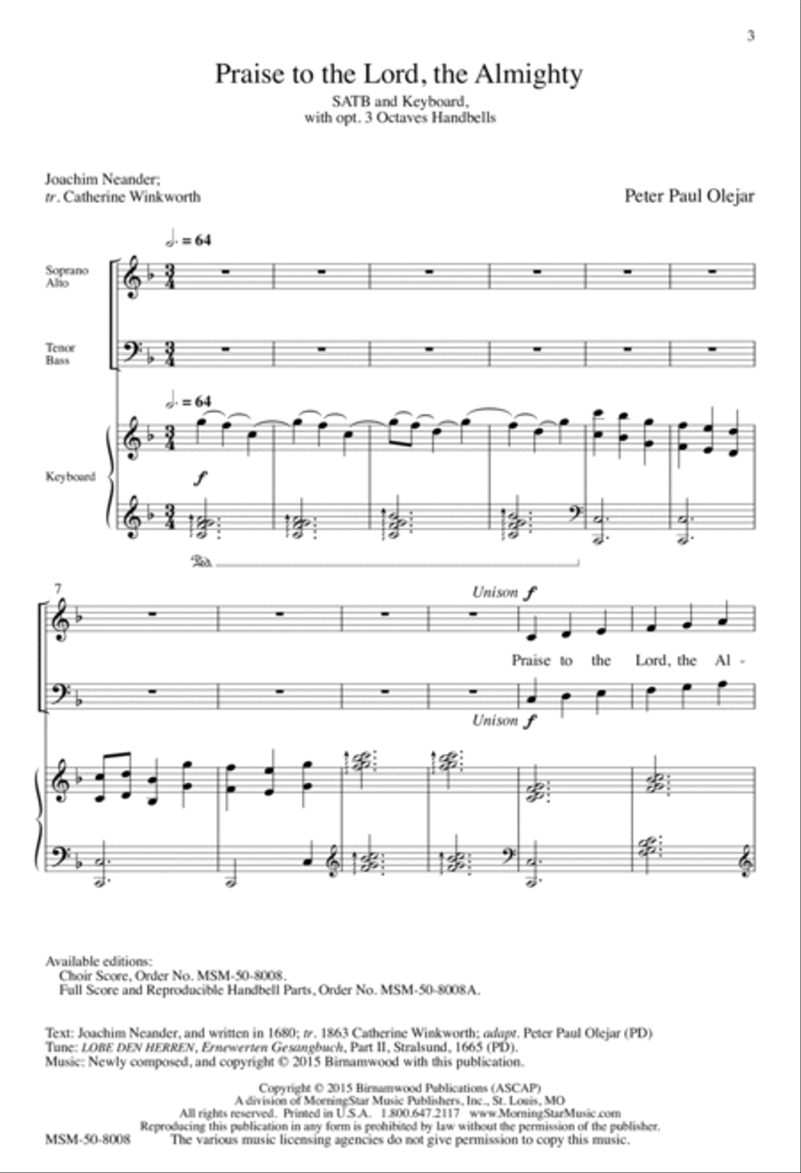 Praise to the Lord, the Almighty 4-Part scores gallery preview page 2
