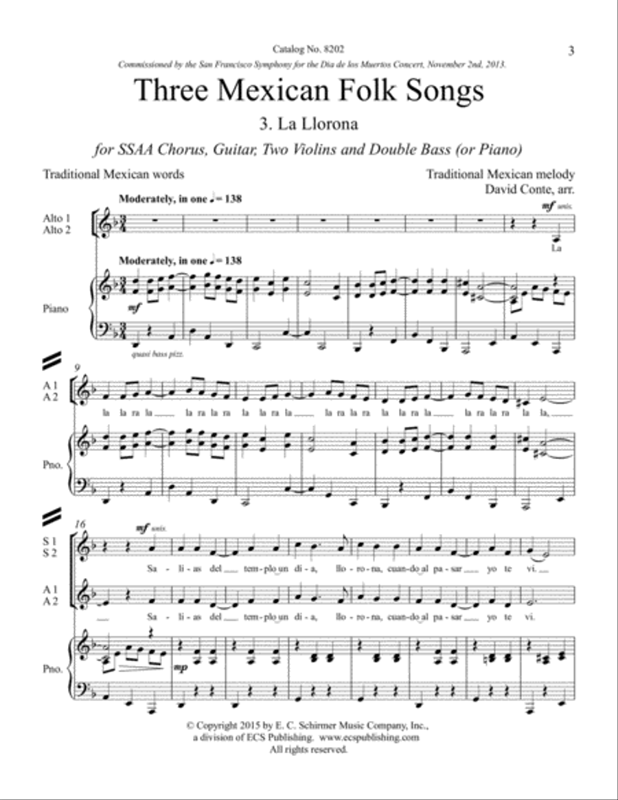 Three Mexican Folk Songs: 3. La Llorona SSAA scores gallery preview page 3