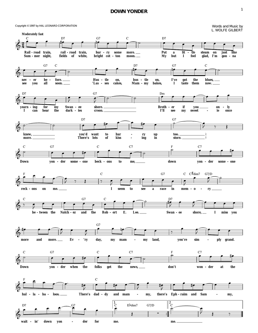 Down Yonder Down Yonder Guitar scores gallery preview page 1