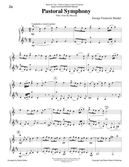 Handel's Messiah - Duet - for Flute or Oboe or Violin & Clarinet - Music for Two