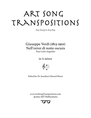 Book cover for VERDI: Nell'orror di notte oscura (transposed to A minor)