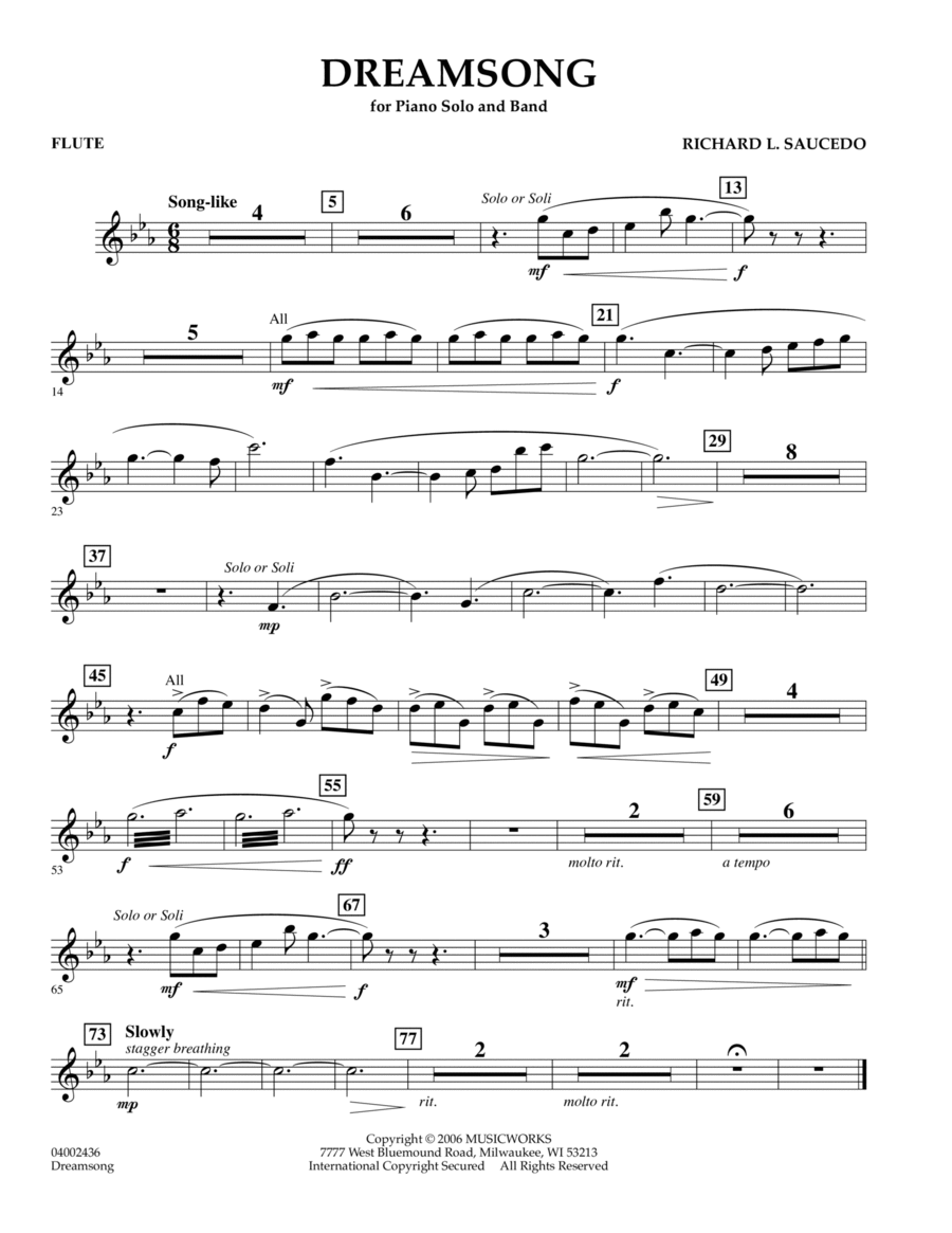 Dreamsong (Piano Feature With Band) - Flute Flute scores gallery preview page 1