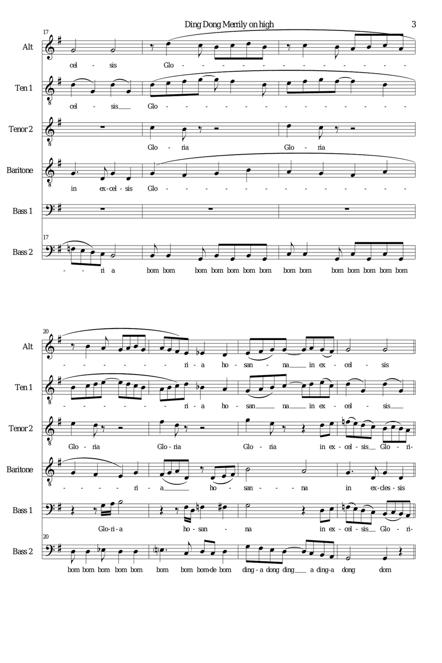 Ding Dong Merrily on high - a new version for male voices (ATTBarBB) Choir scores gallery preview page 3