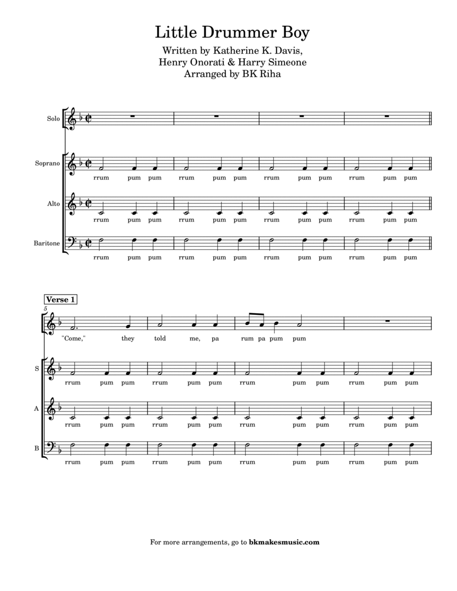 Little Drummer Boy 3-Part scores gallery preview page 1