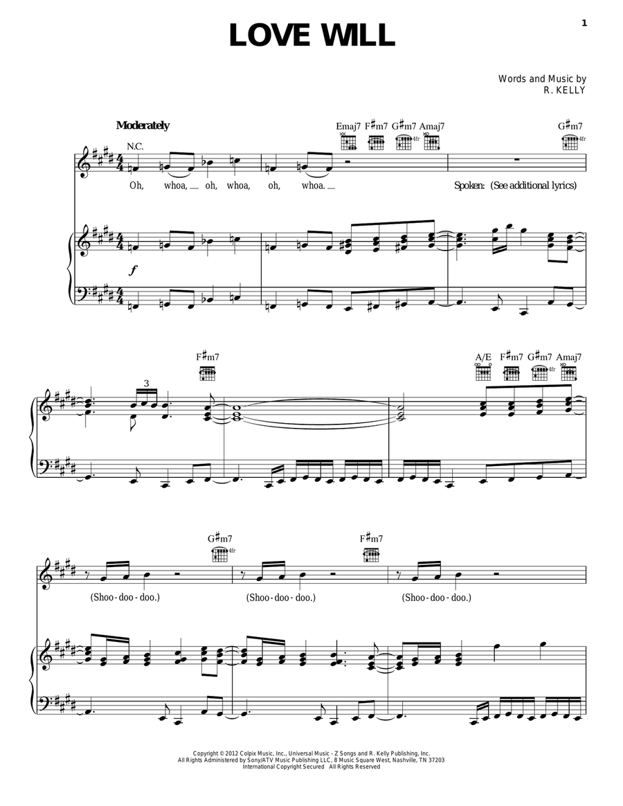 Love Will Piano, Vocal, Guitar scores gallery preview page 1