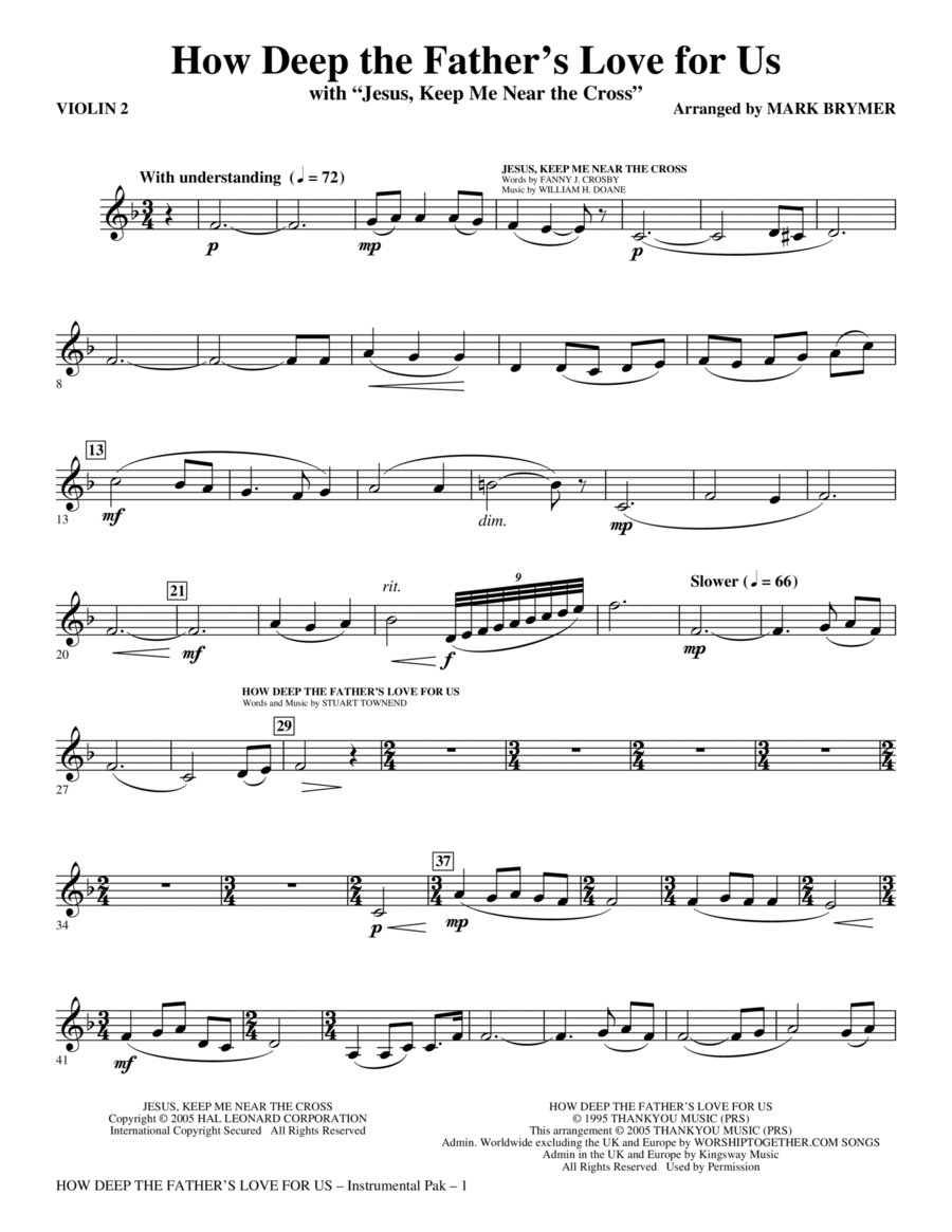 How Deep The Father's Love For Us (with Jesus Keep Me Near The Cross) - Violin 2 Choir scores gallery preview page 1