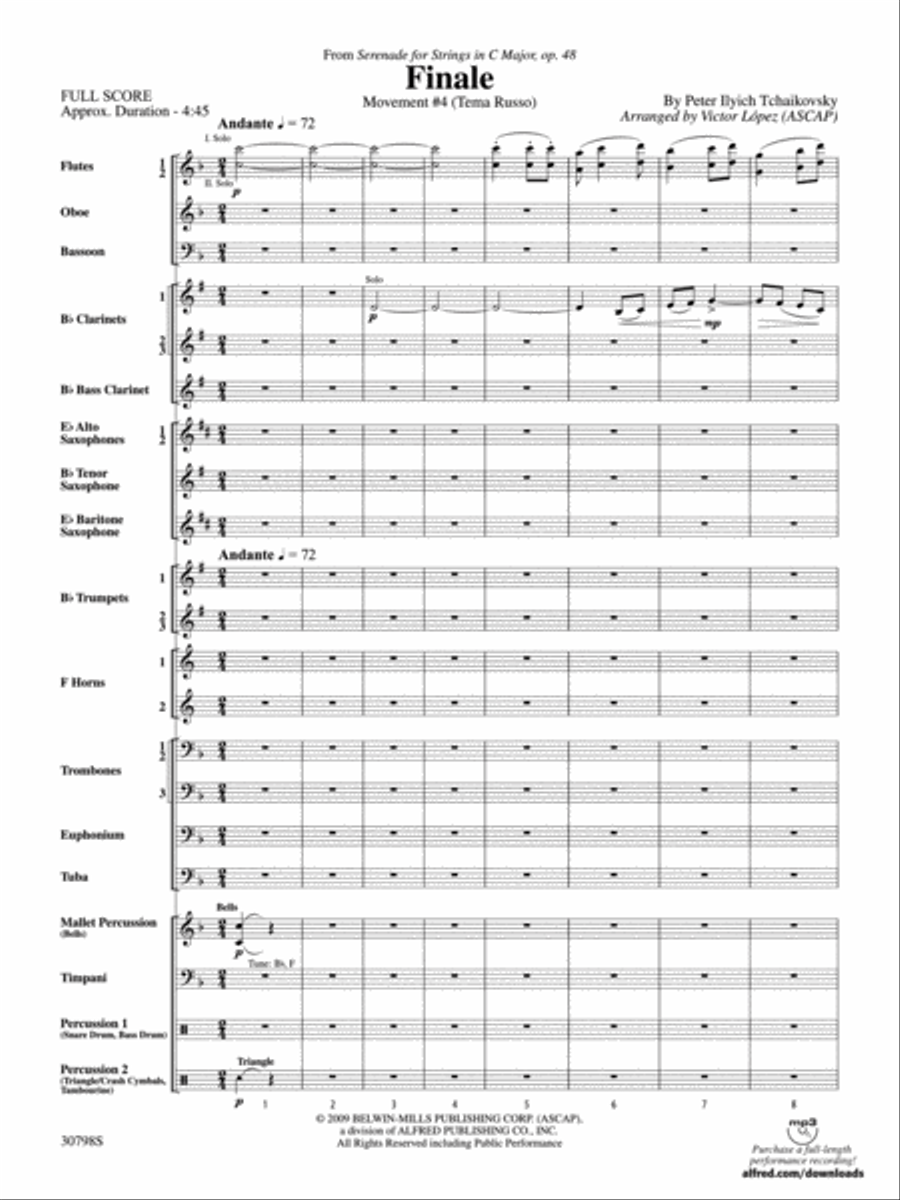 Finale (from Serenade for Strings in C Major, Opus 48, Movement #4 (Terma Russo)) Concert Band scores gallery preview page 2