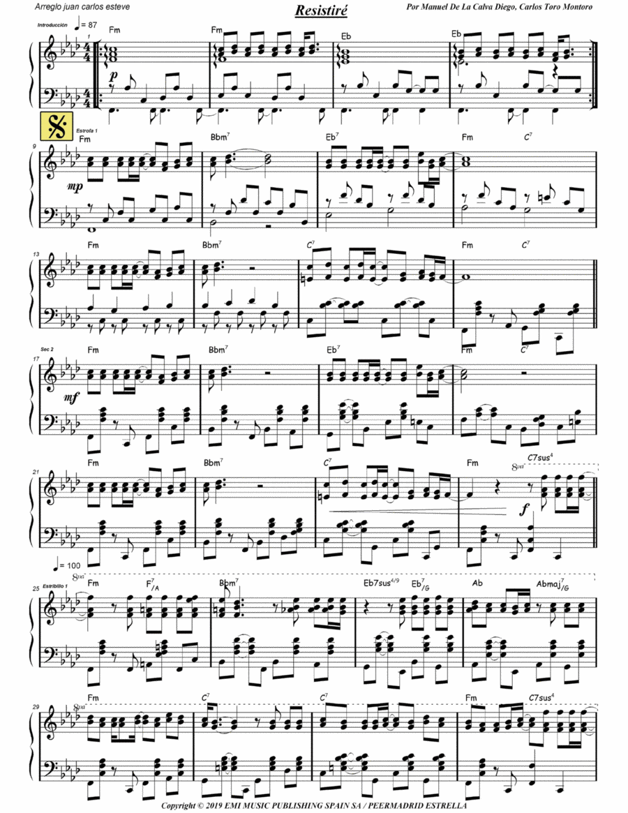 Resistire Piano Solo scores gallery preview page 1