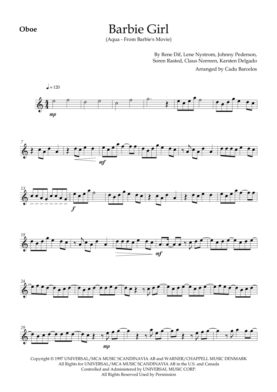 Barbie Girl Oboe Solo scores gallery preview page 1