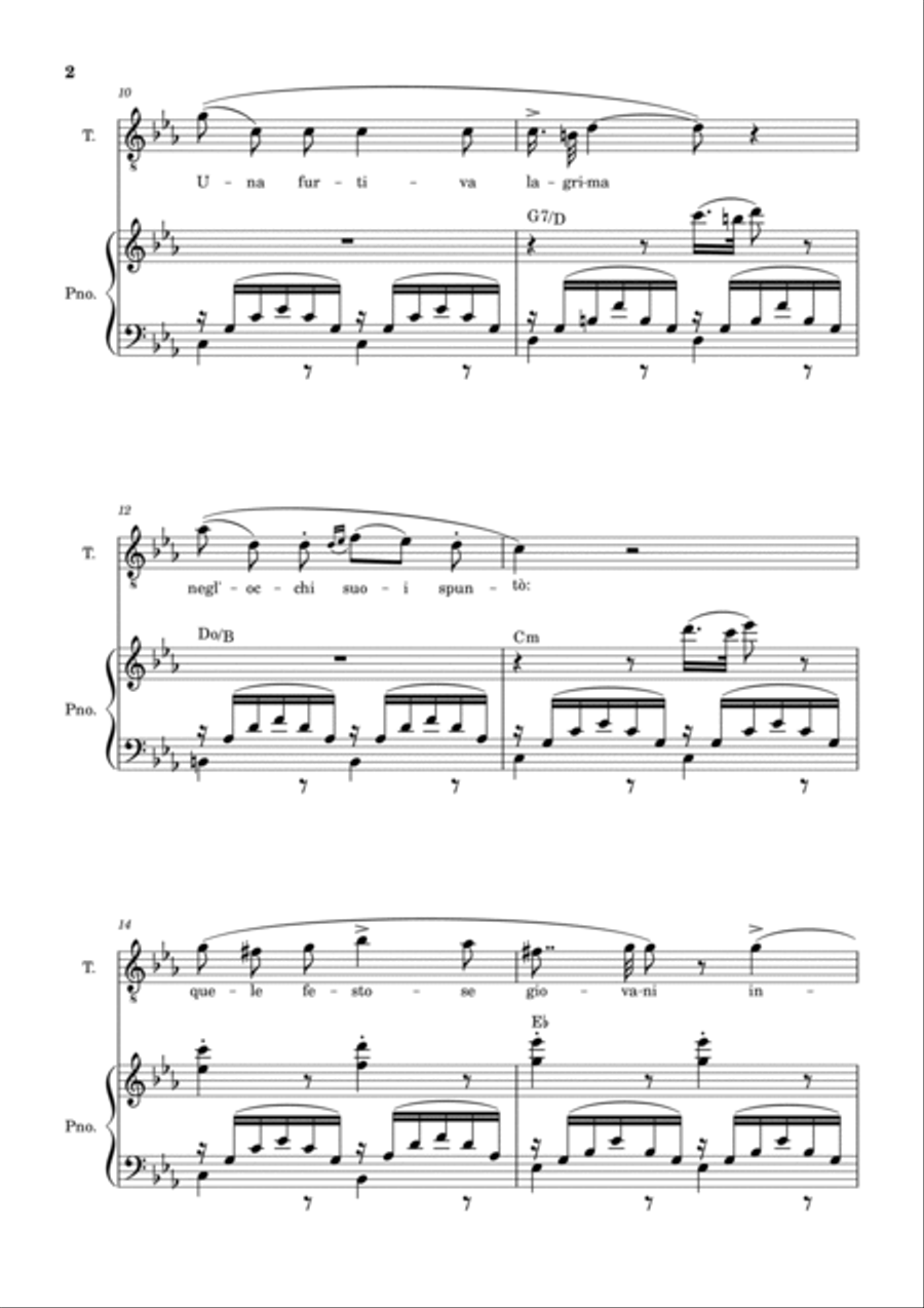 Una Furtiva Lagrima (Tenor in Cm) Piano, Vocal, Guitar scores gallery preview page 2
