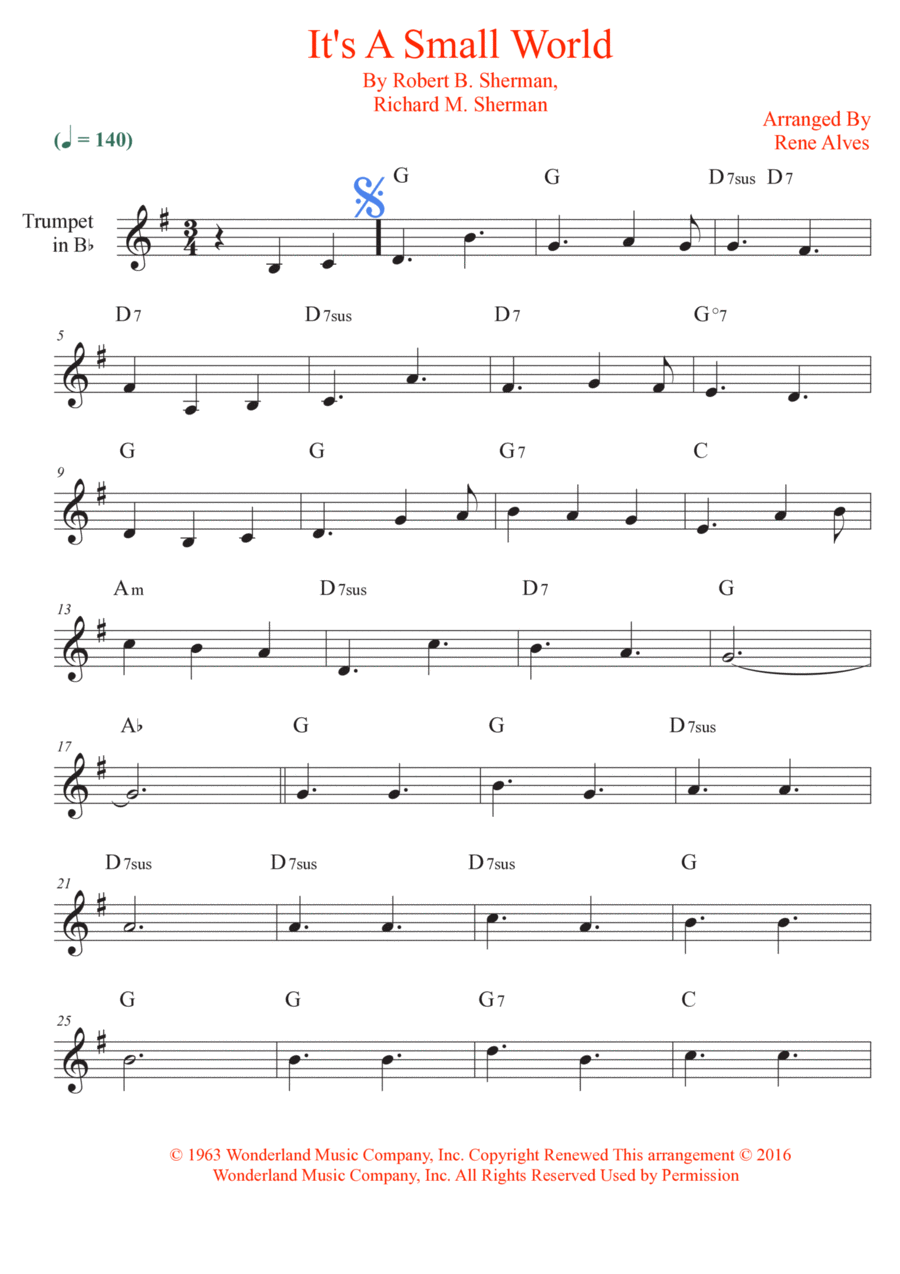 It's A Small World B-Flat Trumpet scores gallery preview page 1