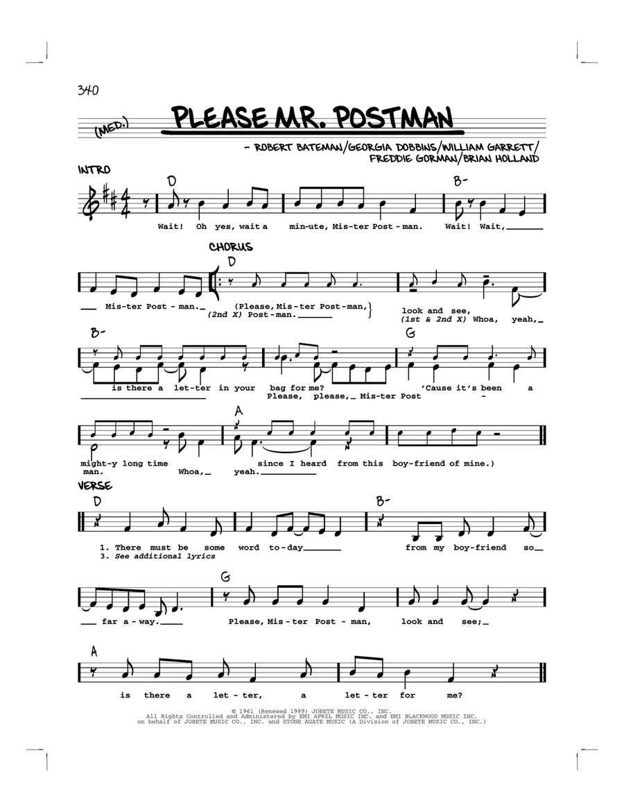 Please Mr. Postman Please Mr. Postman Piano scores gallery preview page 1