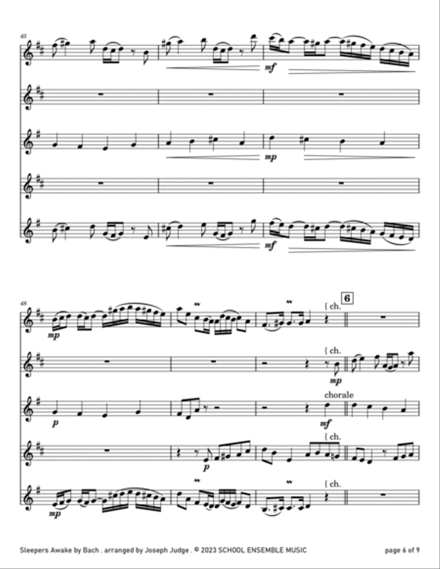 Sleepers Awake by Bach for Saxophone Quartet in Schools Saxophone Quartet scores gallery preview page 6