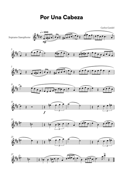 Carlos Gardel - Por Una Cabeza for Soprano Saxophone Solo image number null