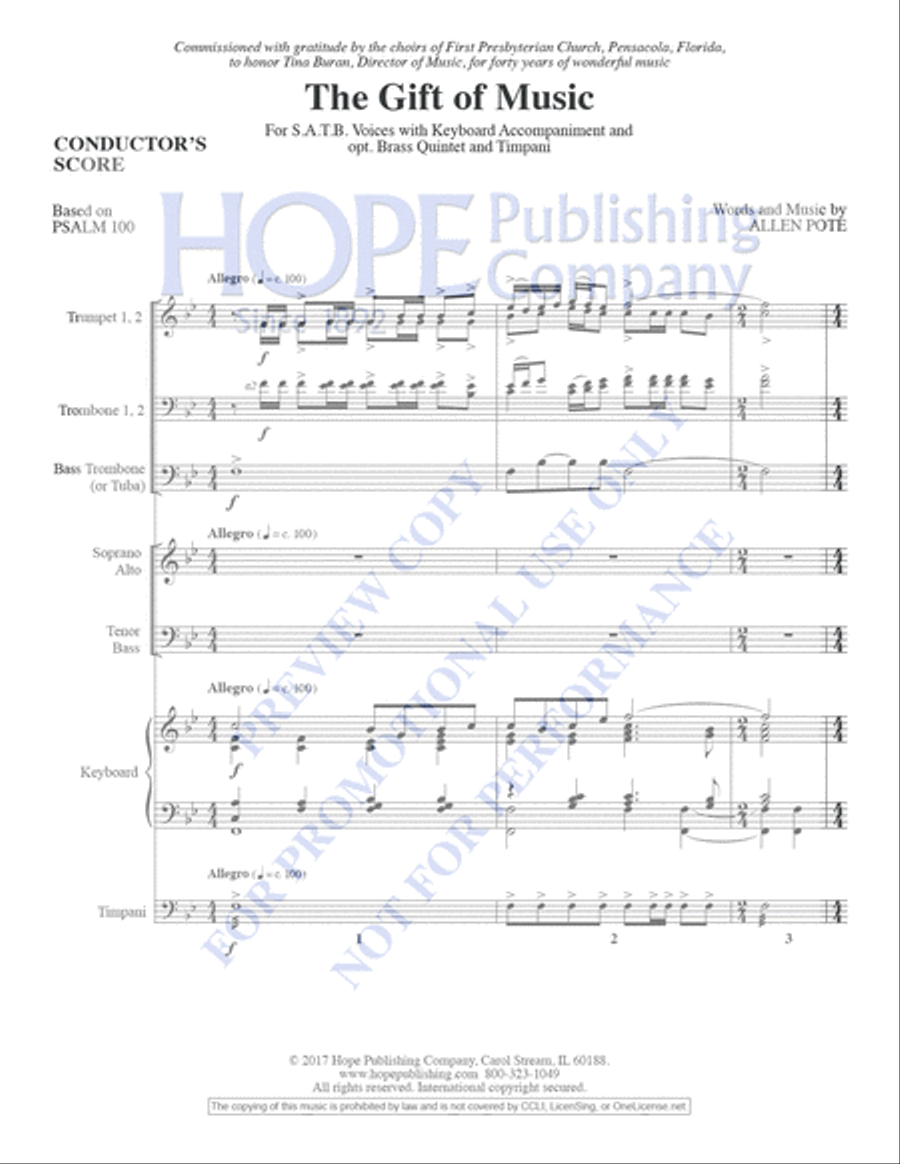 Gift of Music, The- Brass Parts: Conductor's Score: 2 B-flat Trumpets, 3 Trombon Choir scores gallery preview page 3