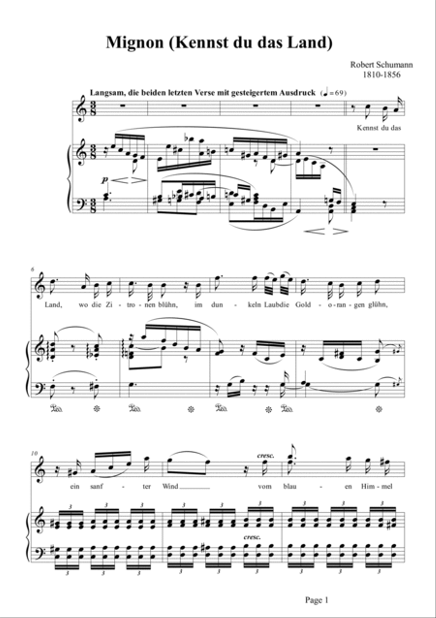 Schumann-Mignon(Kennst du das Land),Op.98a No.1 in a minor Voice scores gallery preview page 2