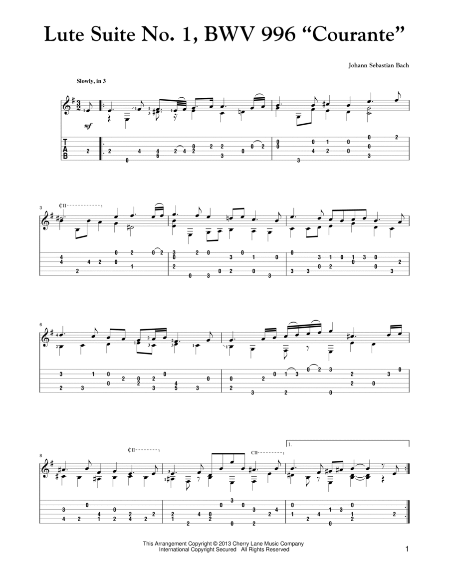 Lute Suite No. 1, BWV 996 "Courante"