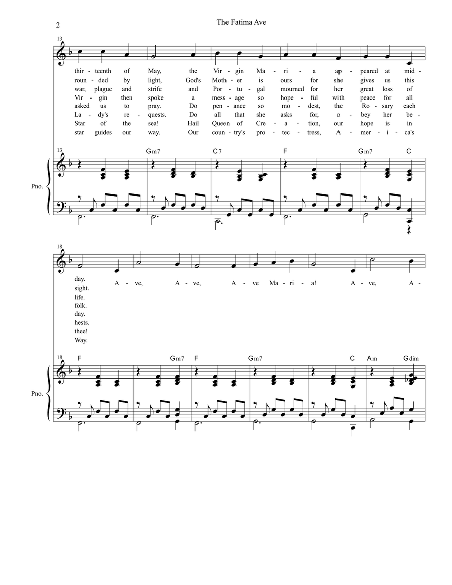 The Fatima Ave (Vocal Solo) Piano, Vocal scores gallery preview page 2
