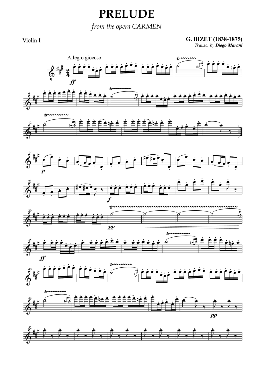 Carmen Overture (Prelude) for String Quartet String Quartet scores gallery preview page 1